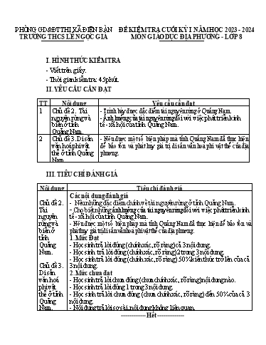 Giáo án Giáo dục địa phương Lớp 8 - Tuần 18 - Kiểm tra cuối kì 1 - Năm học 2023-2024 - Đinh Hoài My - Trường THCS Lê Ngọc Giá