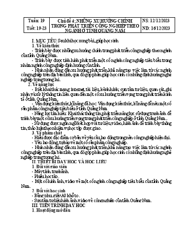 Giáo án Giáo dục địa phương Lớp 8 - Tuần 19-23 - Chủ đề 4: Những xu hướng chính trong phát triển công nghiệp theo ngành ở tỉnh Quảng Nam - Năm học 2023-2024 - Đinh Hoài My - Trường THCS Lê Ngọc Giá