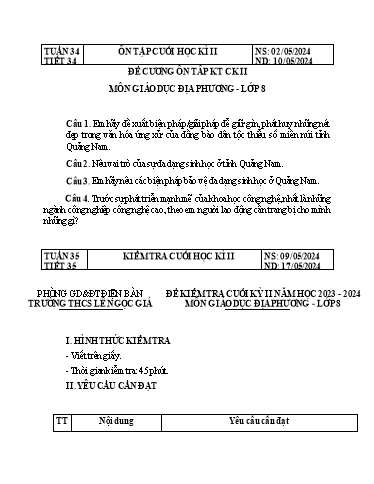 Giáo án Giáo dục địa phương Lớp 8 - Tuần 34+35 - Kiểm gia cuối kì 2 - Năm học 2023-2024 - Đinh Hoài My - Trường THCS Lê Ngọc Giá