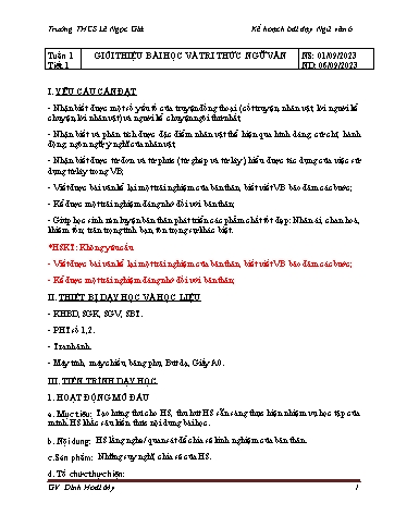 Giáo án Ngữ văn Lớp 6 Sách Kết nối tri thức - Tuần 1 - Năm học 2023-2024 - Đinh Hoài My - Trường THCS Lê Ngọc Giá