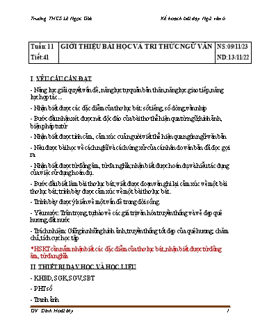 Giáo án Ngữ văn Lớp 6 Sách Kết nối tri thức - Tuần 11 - Năm học 2023-2024 - Đinh Hoài My - Trường THCS Lê Ngọc Giá