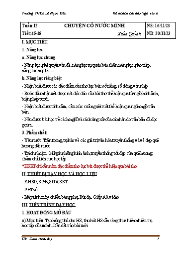 Giáo án Ngữ văn Lớp 6 Sách Kết nối tri thức - Tuần 12 - Năm học 2023-2024 - Đinh Hoài My - Trường THCS Lê Ngọc Giá