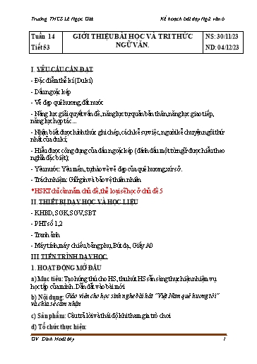 Giáo án Ngữ văn Lớp 6 Sách Kết nối tri thức - Tuần 14 - Năm học 2023-2024 - Đinh Hoài My - Trường THCS Lê Ngọc Giá