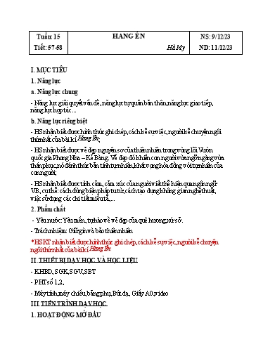 Giáo án Ngữ văn Lớp 6 Sách Kết nối tri thức - Tuần 15 - Năm học 2023-2024 - Đinh Hoài My - Trường THCS Lê Ngọc Giá