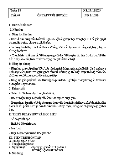 Giáo án Ngữ văn Lớp 6 Sách Kết nối tri thức - Tuần 18 - Năm học 2023-2024 - Đinh Hoài My - Trường THCS Lê Ngọc Giá