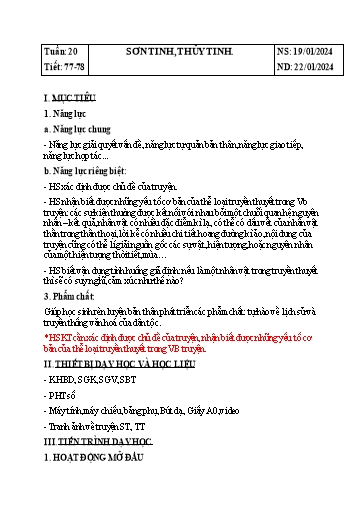 Giáo án Ngữ văn Lớp 6 Sách Kết nối tri thức - Tuần 20 - Năm học 2023-2024 - Đinh Hoài My - Trường THCS Lê Ngọc Giá