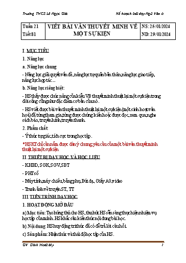 Giáo án Ngữ văn Lớp 6 Sách Kết nối tri thức - Tuần 21 - Năm học 2023-2024 - Đinh Hoài My - Trường THCS Lê Ngọc Giá