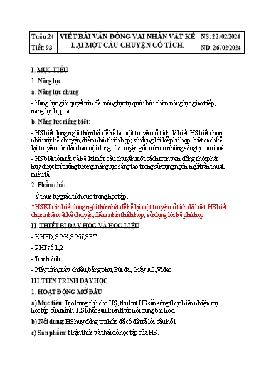 Giáo án Ngữ văn Lớp 6 Sách Kết nối tri thức - Tuần 24 - Năm học 2023-2024 - Đinh Hoài My - Trường THCS Lê Ngọc Giá