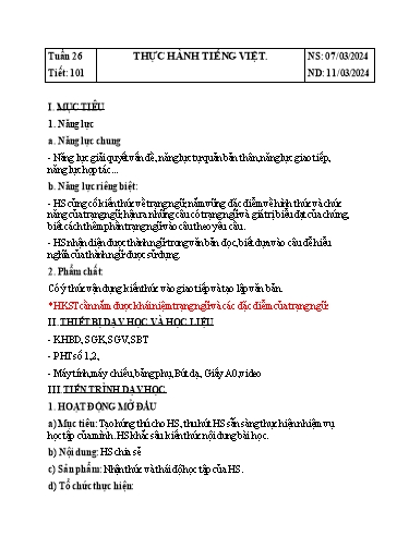 Giáo án Ngữ văn Lớp 6 Sách Kết nối tri thức - Tuần 26 - Năm học 2023-2024 - Đinh Hoài My - Trường THCS Lê Ngọc Giá