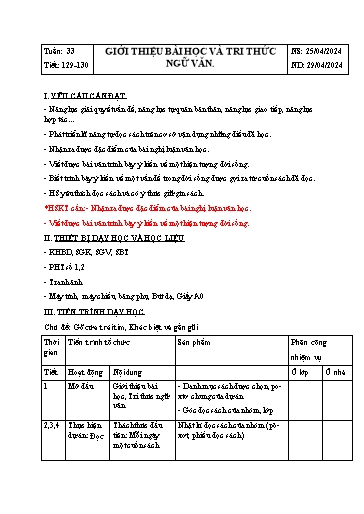 Giáo án Ngữ văn Lớp 6 Sách Kết nối tri thức - Tuần 33 - Năm học 2023-2024 - Đinh Hoài My - Trường THCS Lê Ngọc Giá