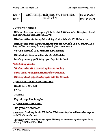 Giáo án Ngữ văn Lớp 6 Sách Kết nối tri thức - Tuần 7 - Năm học 2023-2024 - Đinh Hoài My - Trường THCS Lê Ngọc Giá