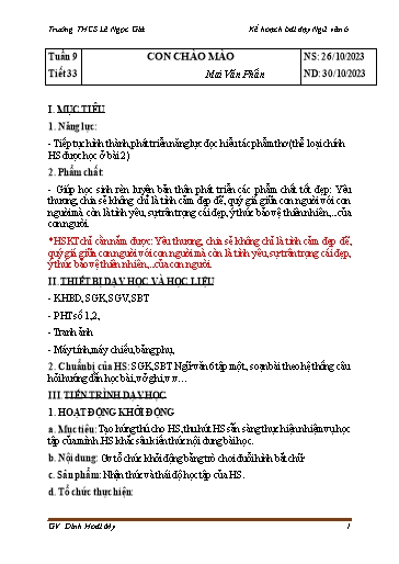 Giáo án Ngữ văn Lớp 6 sách Kết nối tri thức - Tuần 9 - Năm học 2023-2024 - Đinh Hoài My - Trường THCS Lê Ngọc Giá