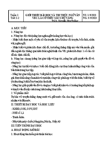 Giáo án Ngữ văn Lớp 8 Sách Kết nối tri thức - Tuần 1 - Năm học 2023-2024 - Đinh Hoài My - Trường THCS Lê Ngọc Giá