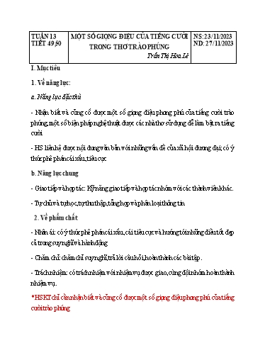 Giáo án Ngữ văn Lớp 8 Sách Kết nối tri thức - Tuần 13 - Năm học 2023-2024 - Đinh Hoài My - Trường THCS Lê Ngọc Giá