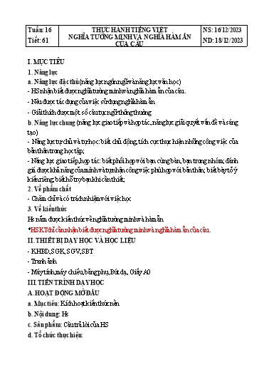 Giáo án Ngữ văn Lớp 8 Sách Kết nối tri thức - Tuần 16 - Năm học 2023-2024 - Đinh Hoài My - Trường THCS Lê Ngọc Giá