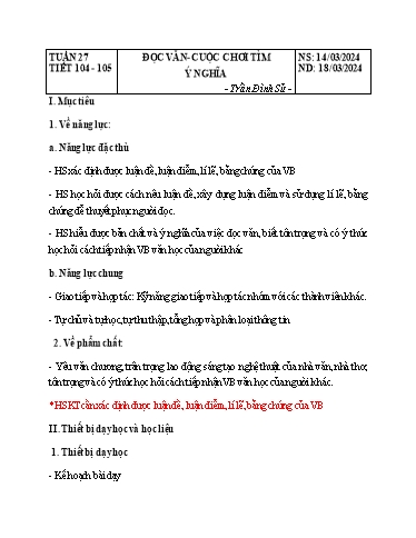 Giáo án Ngữ văn Lớp 8 Sách Kết nối tri thức - Tuần 27 - Năm học 2023-2024 - Đinh Hoài My - Trường THCS Lê Ngọc Giá