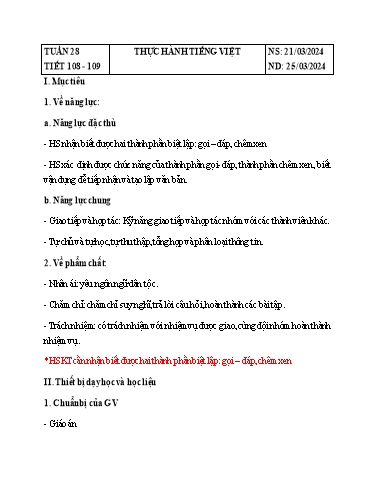 Giáo án Ngữ văn Lớp 8 Sách Kết nối tri thức - Tuần 28 - Năm học 2023-2024 - Đinh Hoài My - Trường THCS Lê Ngọc Giá