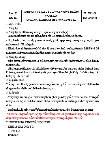 Giáo án Ngữ văn Lớp 8 Sách Kết nối tri thức - Tuần 31 - Năm học 2023-2024 - Đinh Hoài My - Trường THCS Lê Ngọc Giá