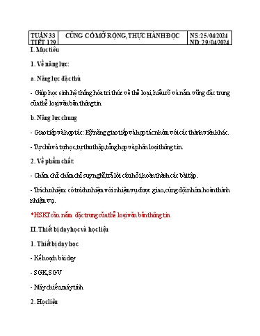 Giáo án Ngữ văn Lớp 8 Sách Kết nối tri thức - Tuần 33 - Năm học 2023-2024 - Đinh Hoài My - Trường THCS Lê Ngọc Giá