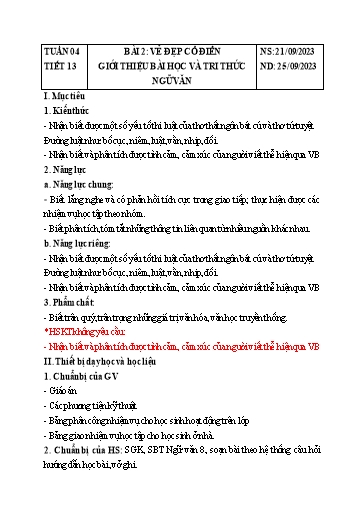 Giáo án Ngữ văn Lớp 8 Sách Kết nối tri thức - Tuần 4 - Năm học 2023-2024 - Đinh Hoài My - Trường THCS Lê Ngọc Giá