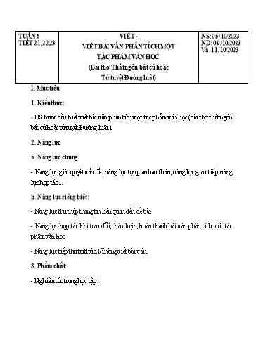 Giáo án Ngữ văn Lớp 8 Sách Kết nối tri thức - Tuần 6 - Năm học 2023-2024 - Đinh Hoài My - Trường THCS Lê Ngọc Giá