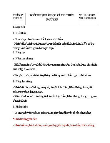 Giáo án Ngữ văn Lớp 8 Sách Kết nối tri thức - Tuần 7 - Năm học 2023-2024 - Đinh Hoài My - Trường THCS Lê Ngọc Giá