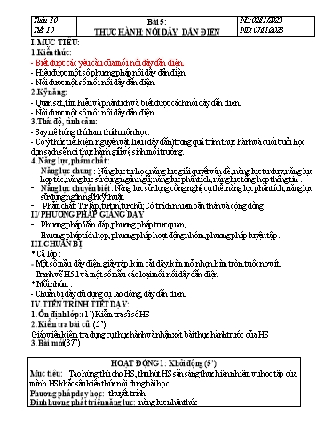 Kế hoạch bài dạy Công nghệ Lớp 9 - Tuần 10 - Năm học 2023-2024 - Đinh Thị Đông