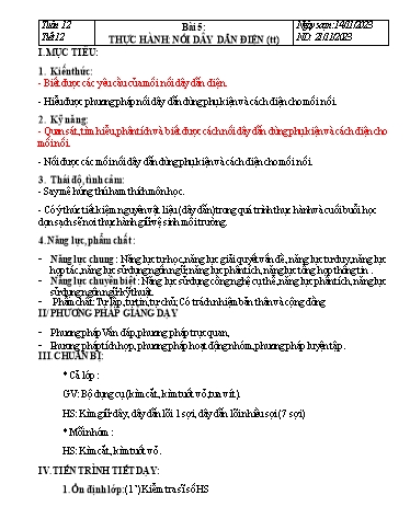 Kế hoạch bài dạy Công nghệ Lớp 9 - Tuần 12 - Năm học 2023-2024 - Đinh Thị Đông