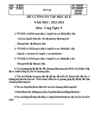 Kế hoạch bài dạy Công nghệ Lớp 9 - Tuần 32-34 - Năm học 2023-2024 - Đinh Thị Đông