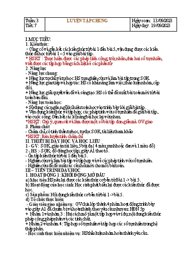 Kế hoạch bài dạy Đại số Lớp 6 Sách Kết nối tri thức - Tuần 3 - Tiết 7: Luyện tập chung - Năm học 2023-2024 - Hoàng Thị Thêm