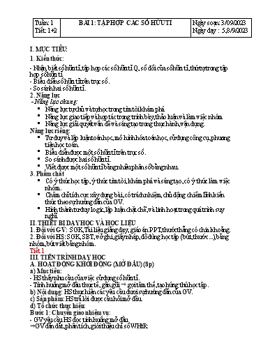 Kế hoạch bài dạy Đại số Lớp 7 Sách Kết nối tri thức - Tuần 1 - Bài 1: Tập hợp các số hữu tỉ - Năm học 2023-2024 - Hoàng Thị Thêm