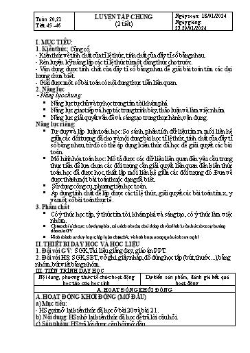 Kế hoạch bài dạy Đại số Lớp 7 Sách Kết nối tri thức - Tuần 20+21 - Tiết 45+46: Luyện tập chung - Năm học 2023-2024 - Hoàng Thị Thêm