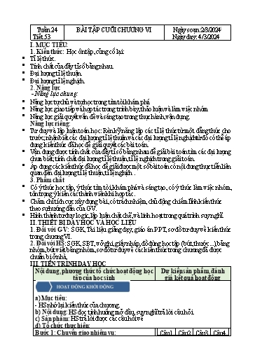 Kế hoạch bài dạy Đại số Lớp 7 Sách Kết nối tri thức - Tuần 24 - Tiết 53: Bài tập cuối chương 6 - Năm học 2023-2024 - Hoàng Thị Thêm