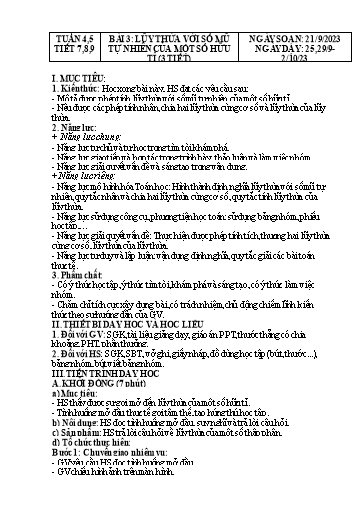 Kế hoạch bài dạy Đại số Lớp 7 Sách Kết nối tri thức - Tuần 4+5 - Bài 3: Lũy thừa với số mũ tự nhiên của một số hữu tỉ - Năm học 2023-2024 - Hoàng Thị Thêm
