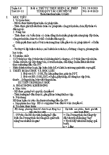 Kế hoạch bài dạy Đại số Lớp 7 Sách Kết nối tri thức - Tuần 5+6 - Bài 4: Thứ tự thực hiện các phép tính. Quy tắc chuyển vế - Năm học 2023-2024 - Hoàng Thị Thêm