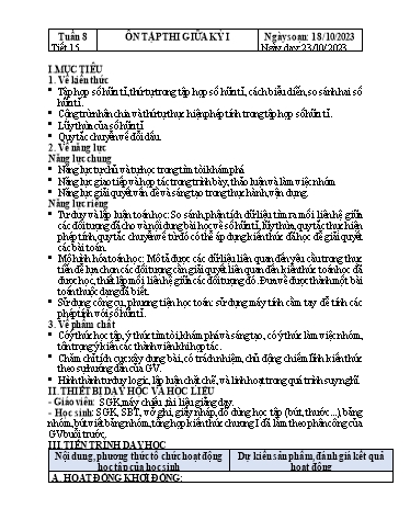 Kế hoạch bài dạy Đại số Lớp 7 Sách Kết nối tri thức - Tuần 8 - Tiết 15: Ôn tập thi giữa kỳ 1 - Năm học 2023-2024 - Hoàng Thị Thêm