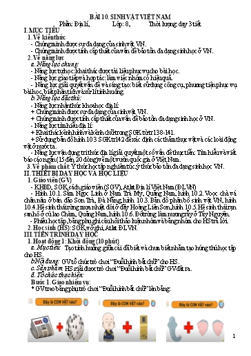 Kế hoạch bài dạy Địa lí Lớp 8 Sách Kết nối tri thức - Tuần 22+23 - Bài 10: Sinh vật Việt Nam - Năm học 2023-2024 - Hồ Thị Thu Hạ
