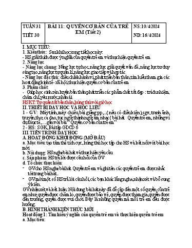 Kế hoạch bài dạy Giáo dục công dân Lớp 6 Sách Kết nối tri thức - Tuần 31 - Năm học 2023-2024 - Doãn Thị Tố Lan