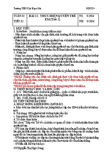 Kế hoạch bài dạy Giáo dục công dân Lớp 6 Sách Kết nối tri thức - Tuần 33 - Năm học 2023-2024 - Nguyễn Thị Ngọc Dung