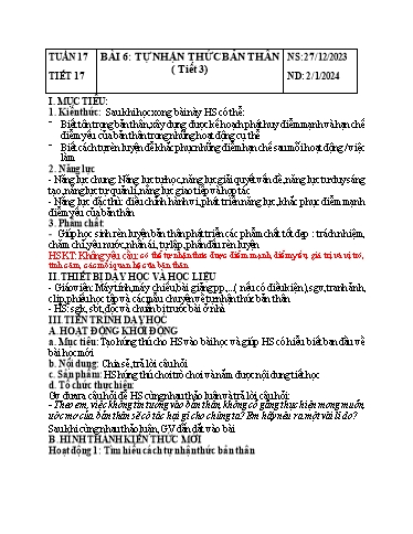 Kế hoạch bài dạy Giáo dục công dân Lớp 6 Sách Kết nối tri thức - Tuần 17 - Năm học 2023-2024 - Doãn Thị Tố Lan