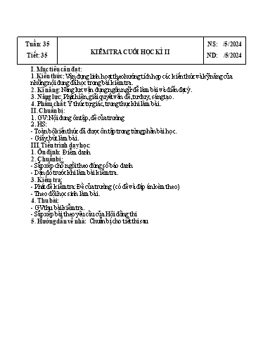 Kế hoạch bài dạy Giáo dục công dân Lớp 6 Sách Kết nối tri thức - Tuần 35 - Năm học 2023-2024 - Doãn Thị Tố Lan