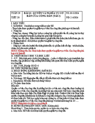 Kế hoạch bài dạy Giáo dục công dân Lớp 6 Sách Kết nối tri thức - Tuần 29 - Năm học 2023-2024 - Doãn Thị Tố Lan