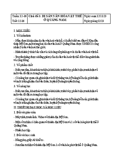 Kế hoạch bài dạy Giáo dục địa phương Lớp 6 - Tuần 12-16 - Chủ đề 3: Di sản văn hóa vật thể ở Quảng Nam - Năm học 2023-2024 - Lâm Ngọc Thảo Nguyên