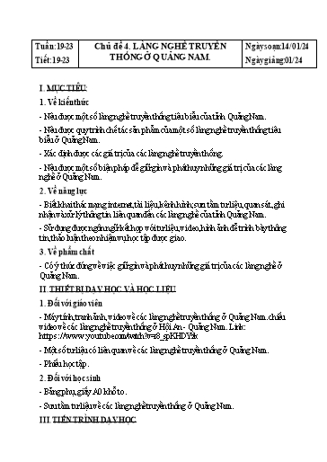 Kế hoạch bài dạy Giáo dục địa phương Lớp 6 - Tuần 19-23 - Chủ đề 4: Làng nghề truyền thống ở Quảng Nam - Năm học 2023-2024 - Lâm Ngọc Thảo Nguyên
