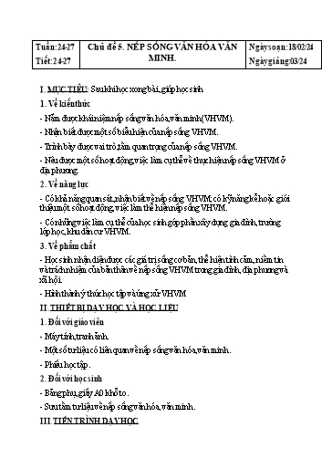 Kế hoạch bài dạy Giáo dục địa phương Lớp 6 - Tuần 24-27 - Chủ đề 5: Nếp sống văn hóa văn minh - Năm học 2023-2024 - Lâm Ngọc Thảo Nguyên