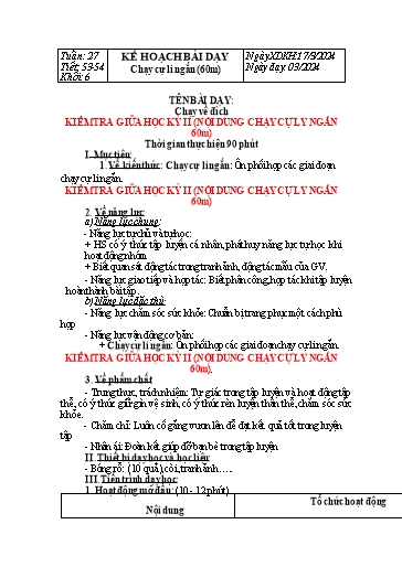Kế hoạch bài dạy Giáo dục thể chất Lớp 6 Sách Chân trời sáng tạo - Tuần 27 - Năm học 2023-2024 - Lâm Ngọc Thảo Nguyên