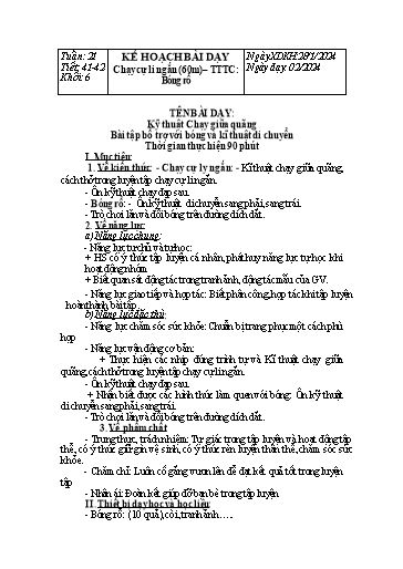 Kế hoạch bài dạy Giáo dục thể chất Lớp 6 Sách Chân trời sáng tạo - Tuần 21+22 - Năm học 2023-2024 - Lâm Ngọc Thảo Nguyên