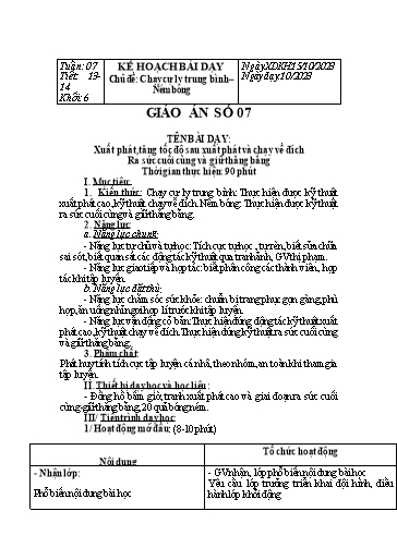 Kế hoạch bài dạy Giáo dục thể chất Lớp 6 Sách Chân trời sáng tạo - Tuần 7+8 - Năm học 2023-2024 - Lâm Ngọc Thảo Nguyên