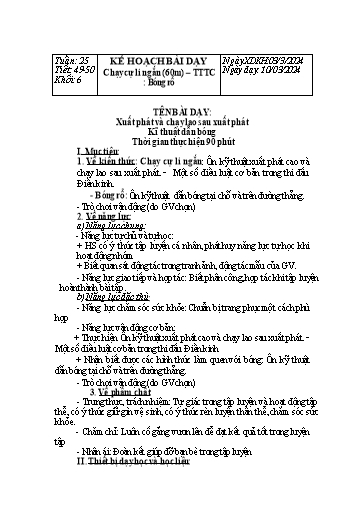 Kế hoạch bài dạy Giáo dục thể chất Lớp 6 Sách Chân trời sáng tạo - Tuần 25+26 - Năm học 2023-2024 - Lâm Ngọc Thảo Nguyên