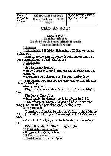 Kế hoạch bài dạy Giáo dục thể chất Lớp 6 Sách Chân trời sáng tạo - Tuần 17+18 - Năm học 2023-2024 - Lâm Ngọc Thảo Nguyên